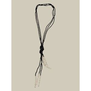 50" Sautoir with Larvikite and Pearl Tie Necklace Old Money Classic Luxury